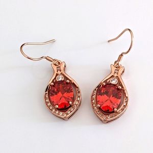 18k rose gold plated red crystal drop earrings